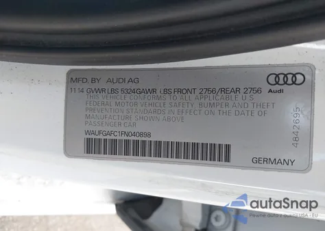 2015 Audi A6 3.0T Premium Plus from USA, damaged, VIN WAUFGAFC1FN040898